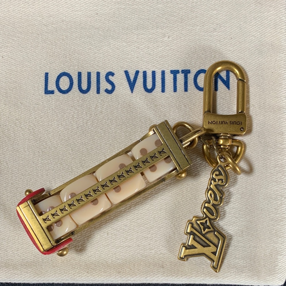 UNIQUE Upcycled Louis Vuitton Lover’s Dice bag charm